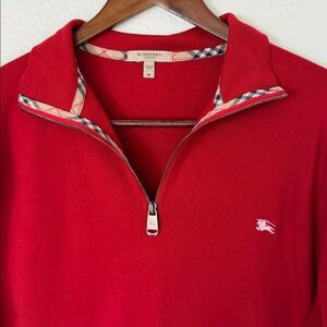 Burberry London Long Sleeve 1/4 Zip Sweatshirt Pullover Men Size Med Red